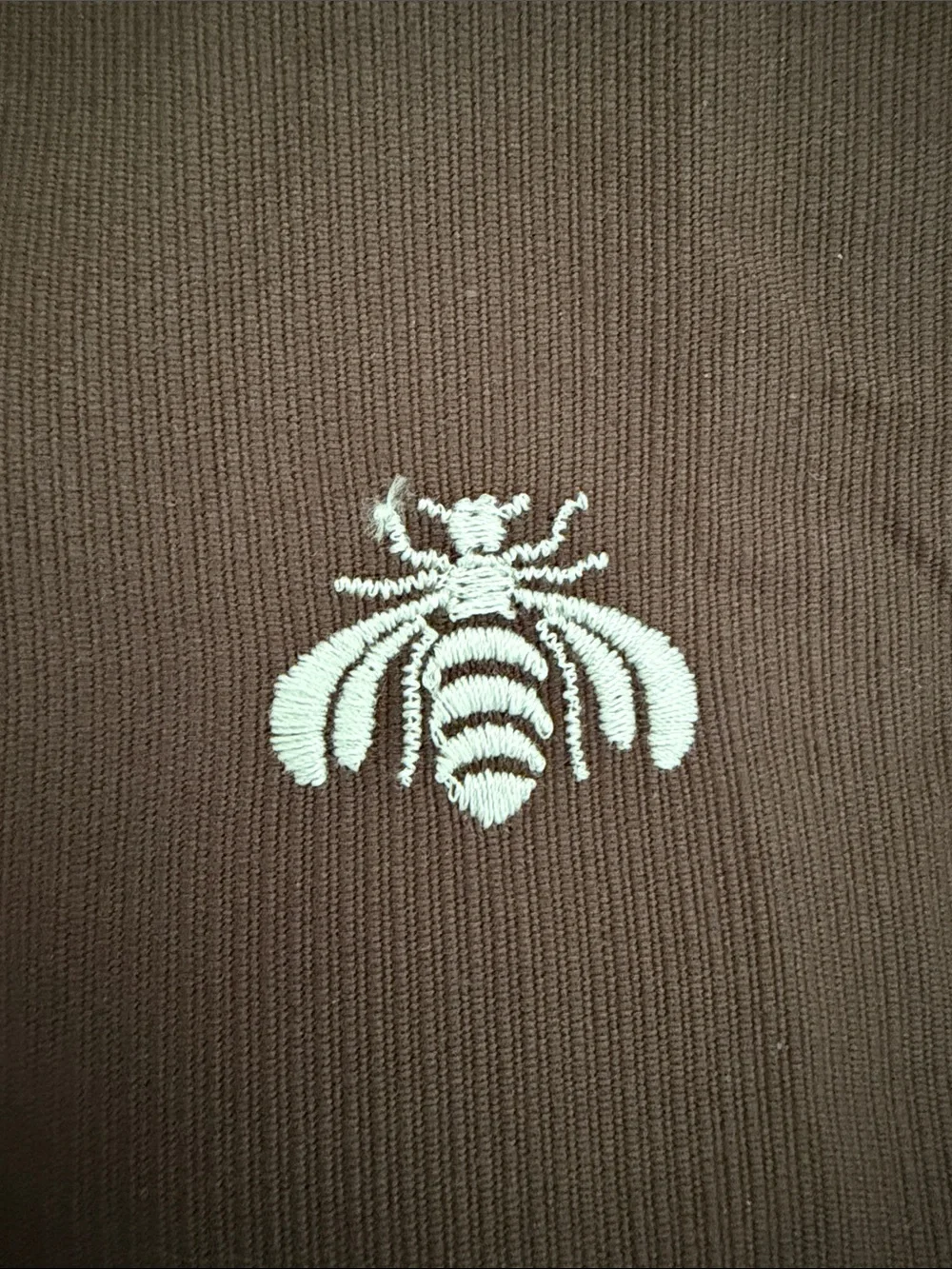NWOT Restoration Hardware Pillow Cover- Brown ribbed fabric with White Bee Motif